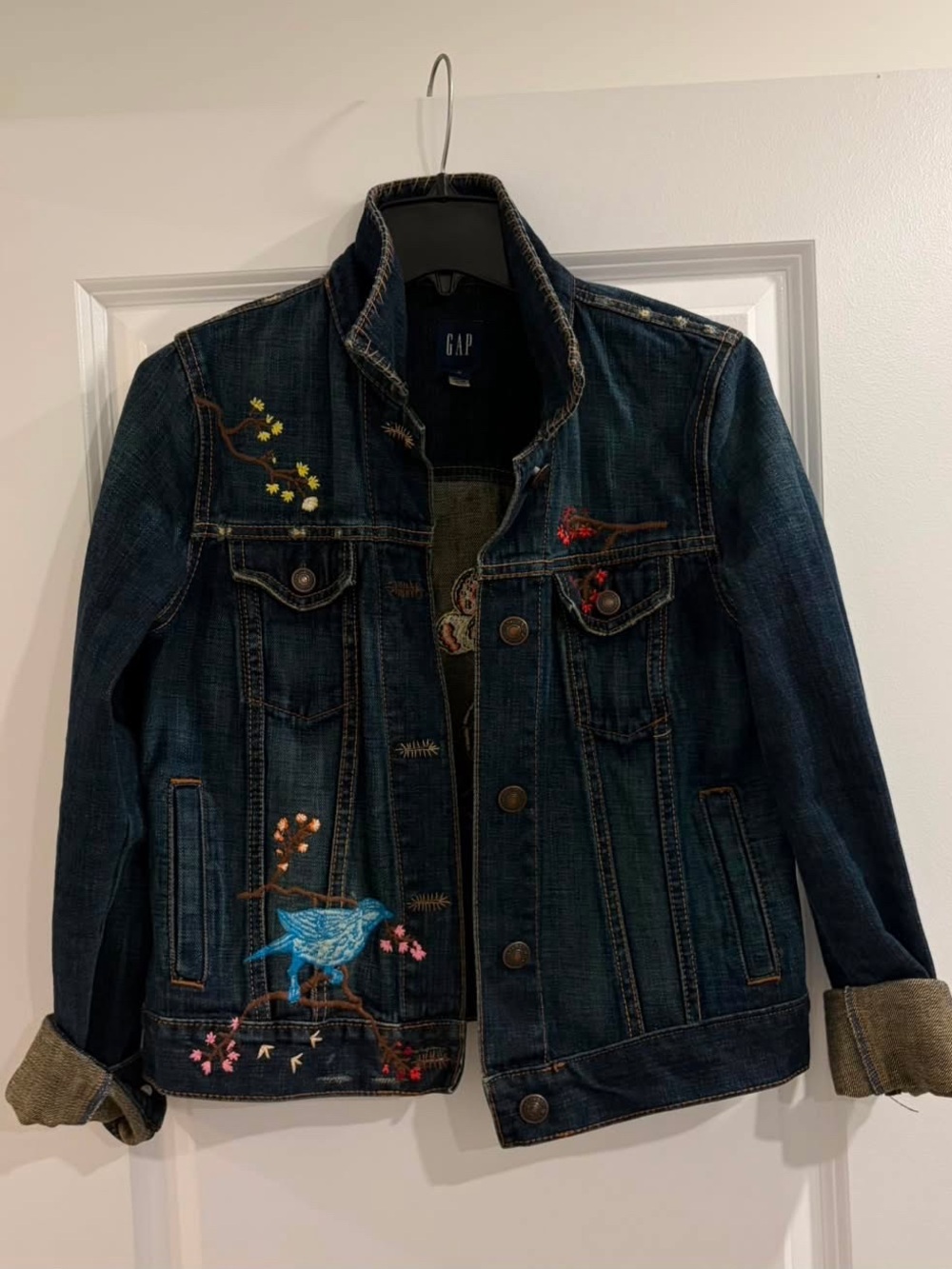 Vintage GAP Dark Blue Embroidered Denim Jacket